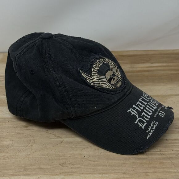 Harley Davidson Motorcycle Flat Hat Skull Embroidered Black Cap Medium - Picture 3 of 7